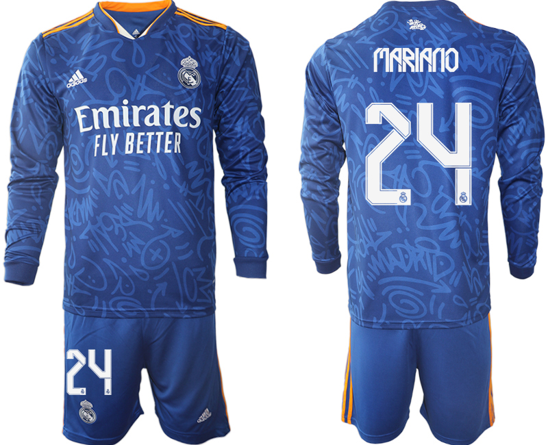 Men 2021-2022 Club Real Madrid away blue Long Sleeve #24 Soccer Jersey